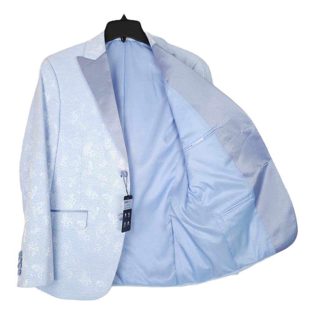 Alfani Mens Slim Fit Evening Jacket Blazer 38L Blue Floral Stretch Sheen NWT - Picture 2 of 7